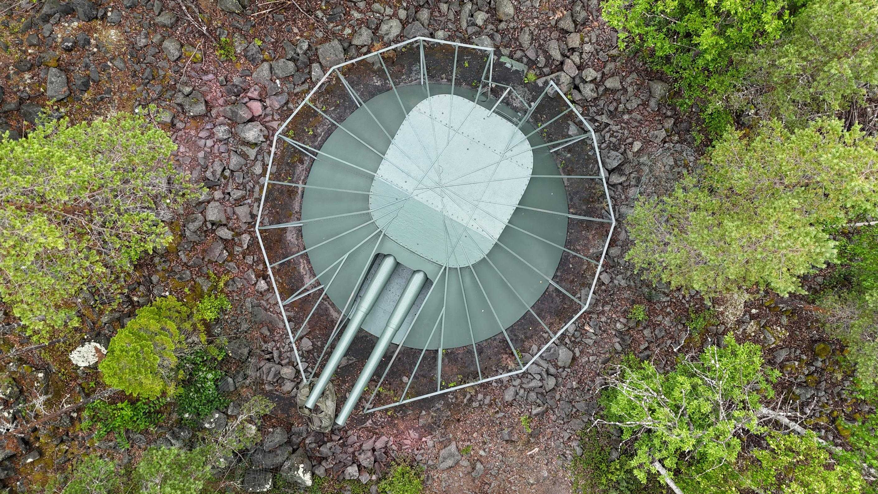 Aerial view of the hidden gun turret at Siknäsfortet